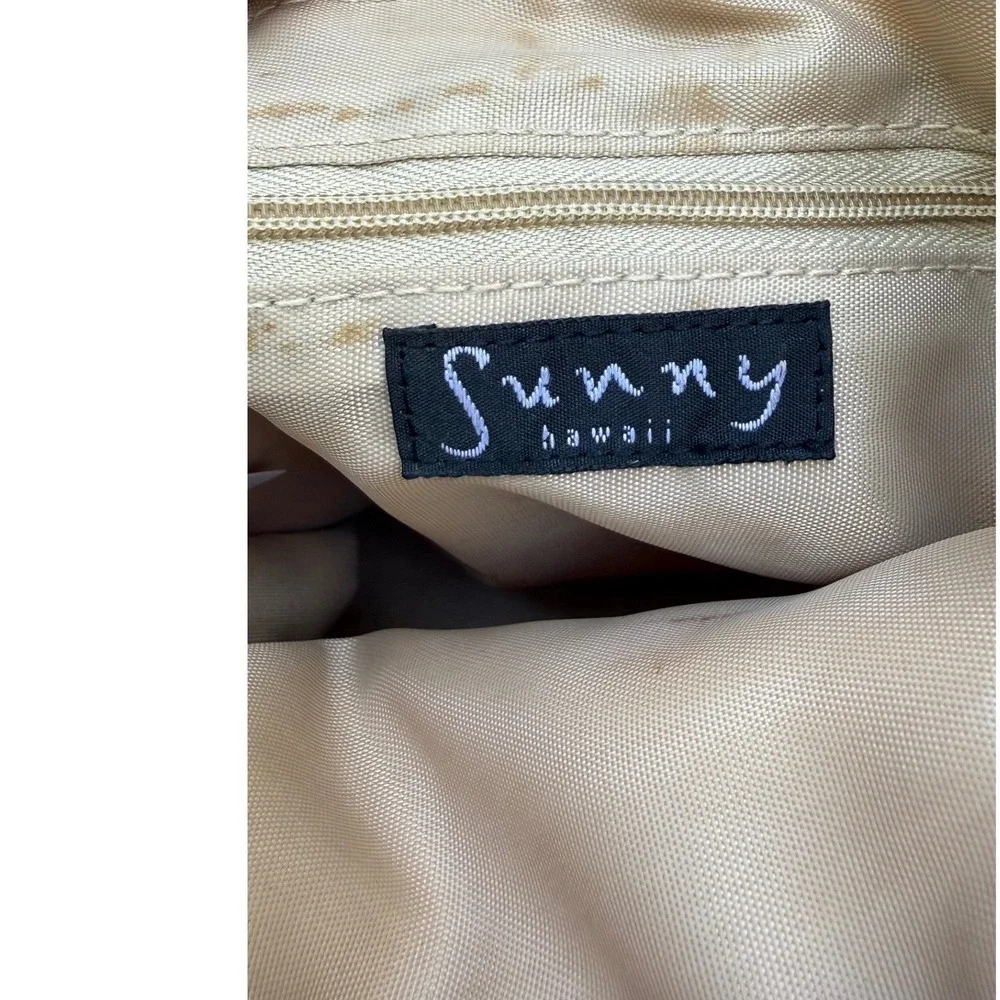 Sunny‎ Hawaii Tropical Floral Hibiscus Canvas Tote Handbag Tan Green Pink